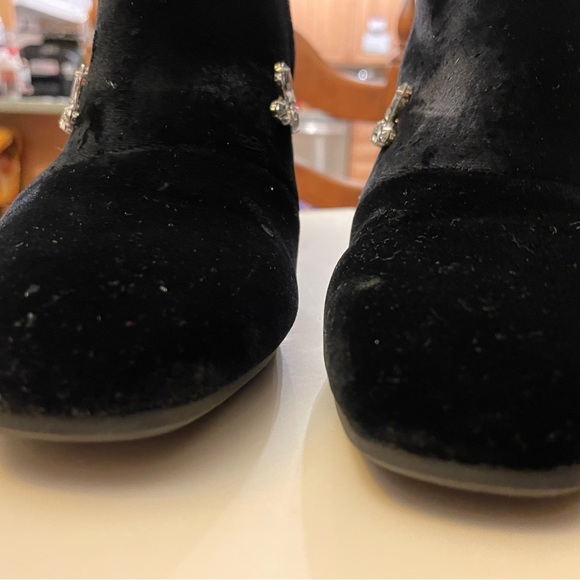 Anne Klein Black Velvet Boots with Rhinestone Elements - Picture 6 of 7